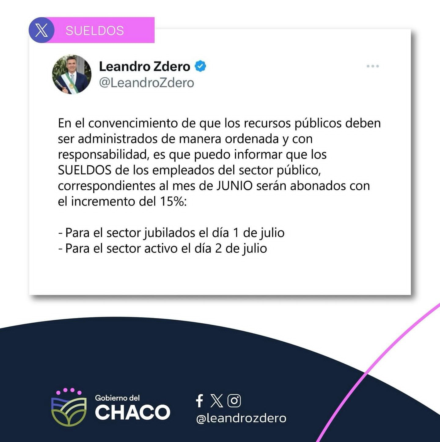 *EL GOBIERNO PROVINCIAL INICIA HOY EL PAGO DE SUELDOS A ESTATALES, CON EL 15% DE AUMENTO*