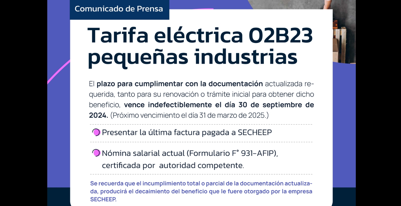 TARIFA ELÉCTRICA 02B23 PARA PEQUEÑAS INDUSTRIAS