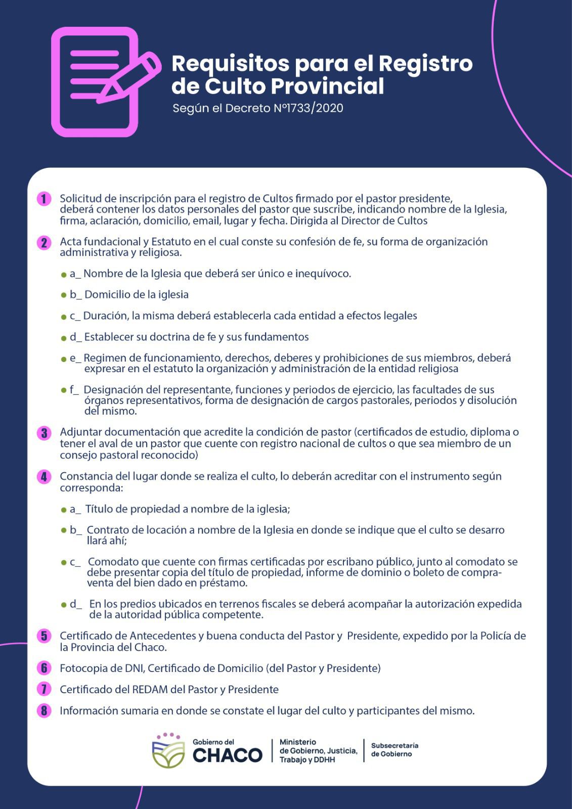 EL GOBIERNO INVITA A LAS ORGANIZACIONES RELIGIOSAS A INSCRIBIRSE EN EL REGISTRO PROVINCIAL DE CULTOS