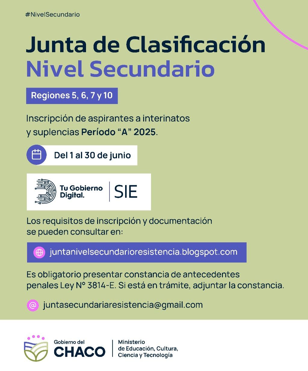 JUNTA DE CLASIFICACIÓN DE NIVEL SECUNDARIO: EN JUNIO ABRE INSCRIPCIÓN PARA INTERINATOS Y SUPLENCIAS 2025